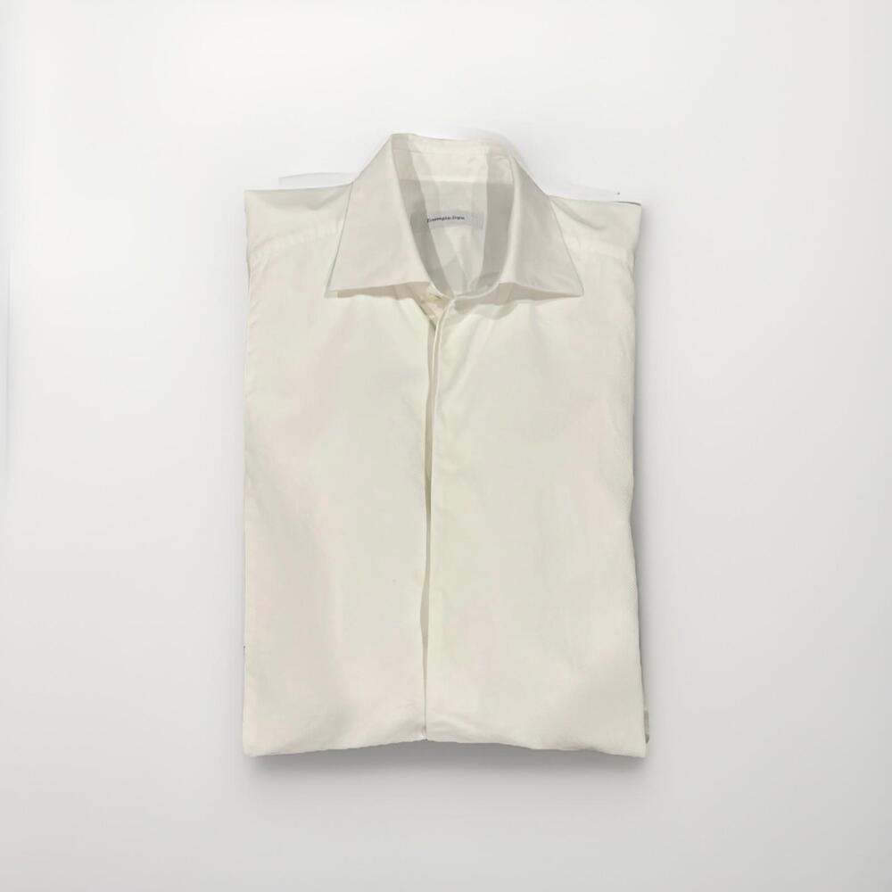 ERMENEGILDO ZEGNA MENS TUXEDO SHIRT MED 15.5/39 TEXTURED PIQUE BIB FRENCH CUFF